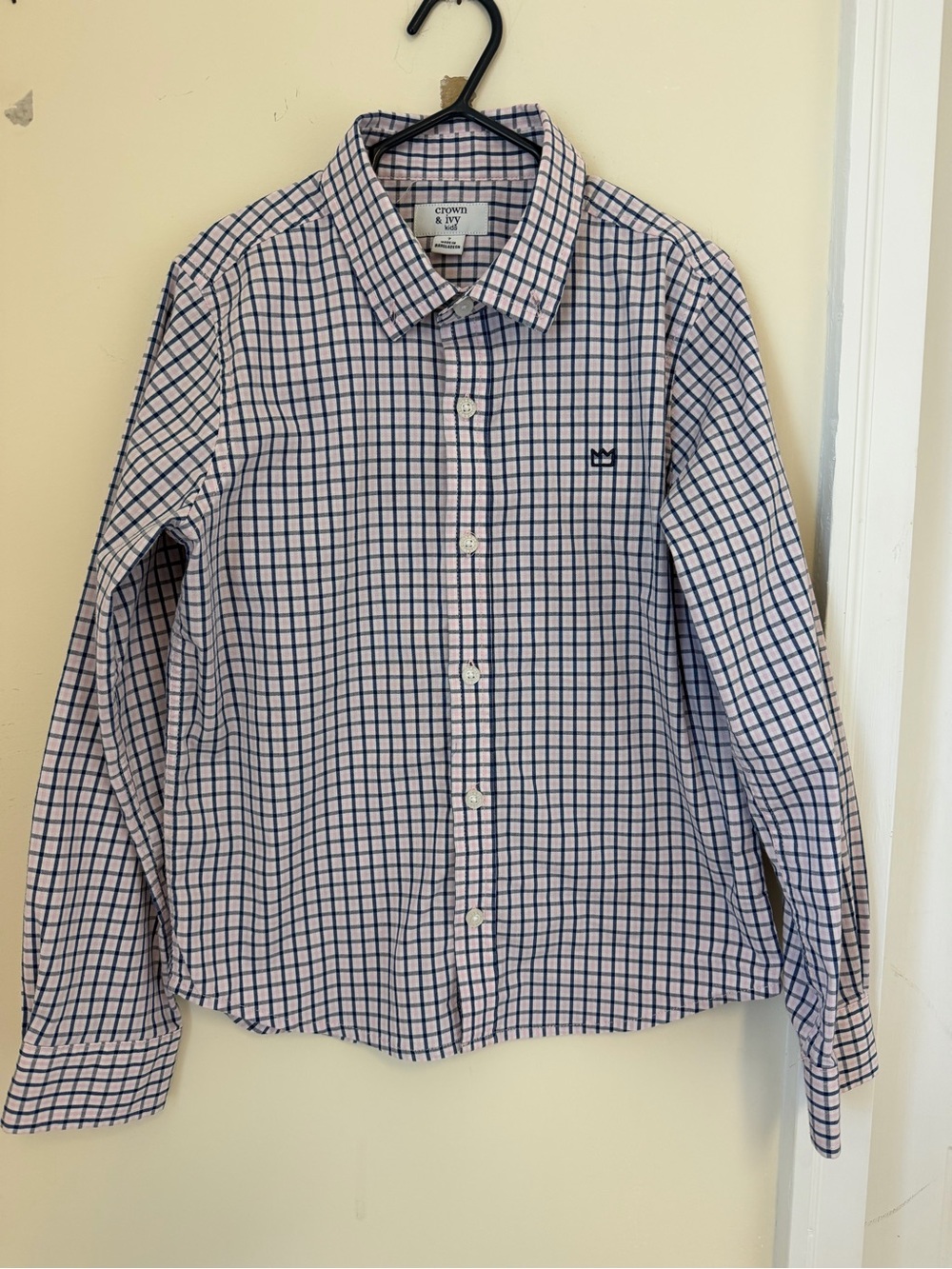 crown & ivy Boys pink and Blue Plaid Button-Up Shirt